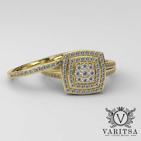 Double Halo Pave 0.55ct Diamond Gold Bridal Set - 02US52